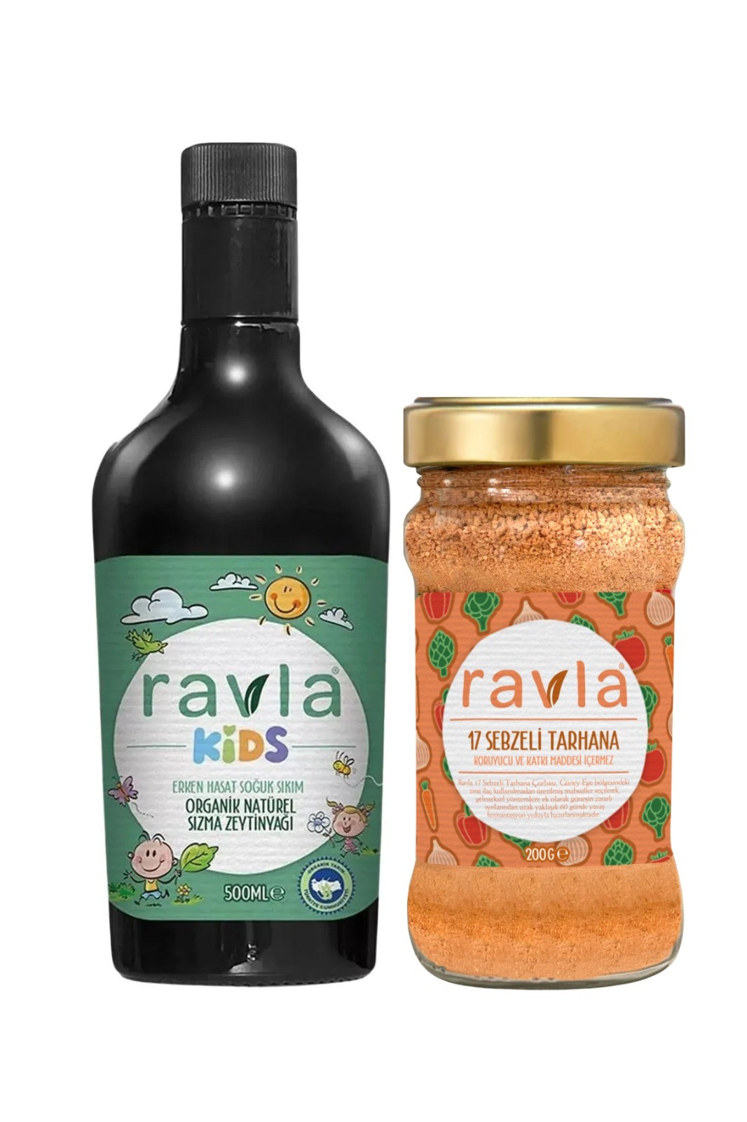 2'li Ürün - Ravla Kids Yüksek Polifenollü Organik Naturel Sızma Zeytinyağı 500ml / Ravla 17 Sebzeli Tarhana 200g