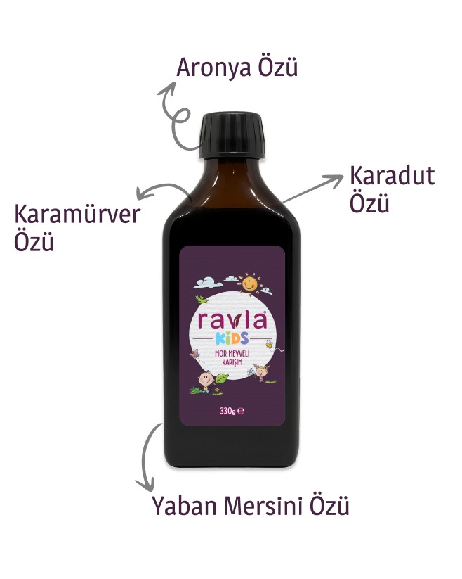 2'li Ürün - Ravla Kids Mor Meyveli Karışım 330g / Ravla Kids Yüksek Polifenollü Organik Naturel Sızma Zeytinyağı 250ml