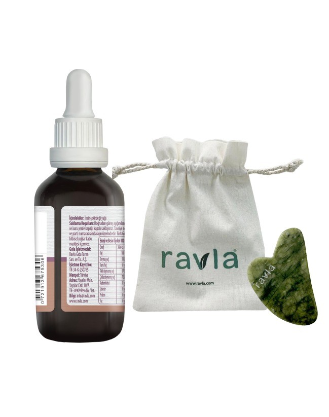 2'li Ürün - Ravla Yeşim Gua Sha Yüz Masaj Taşı / Ravla İncir Çekirdeği Yağı - 50ml