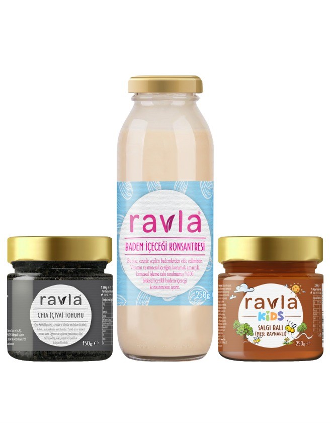 3'lü Ürün - Ravla Chia Tohumu 150g / Badem İçeceği 250g / Kids Meşe Balı 250g