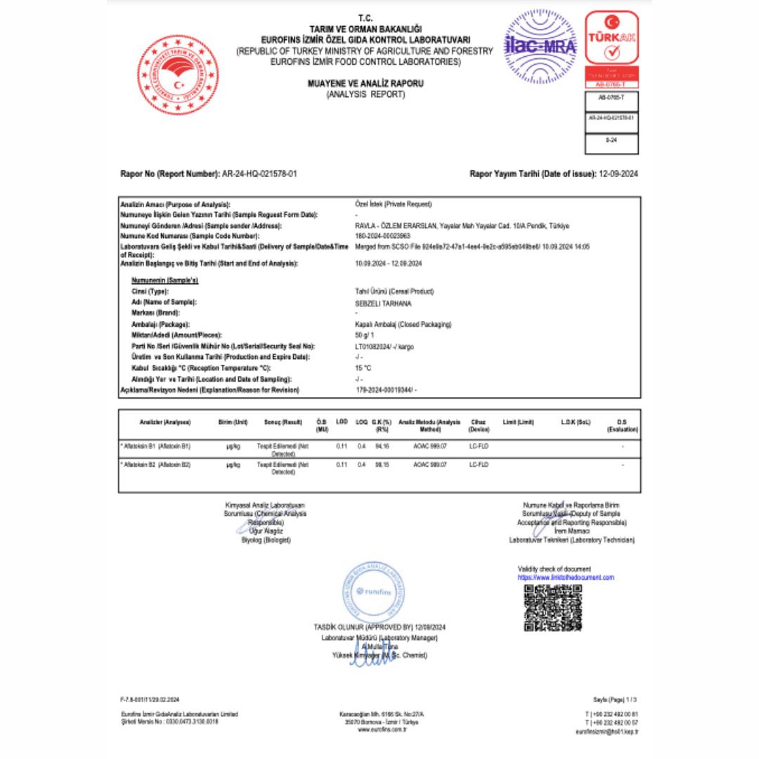 Tarhana - Pestisit Aflatoksin Analizli 17 Sebzeli Bebek/Çocuk Çorbası - Fermente