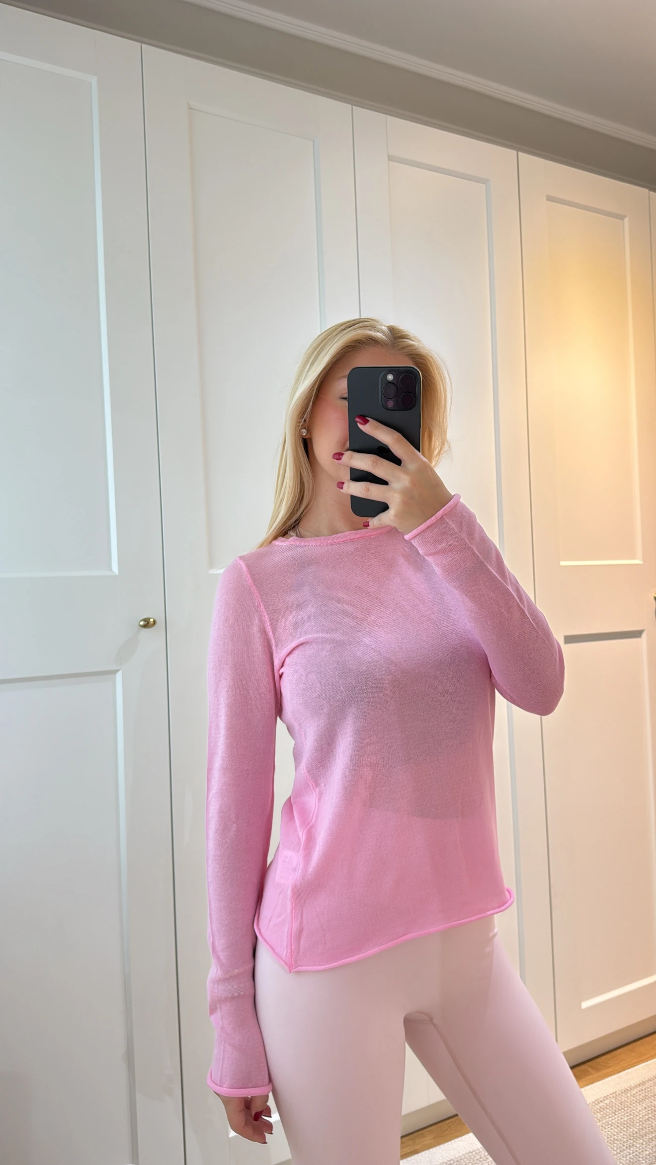 PEMBE UZUN KOLLU TRANSPARAN BLUZ