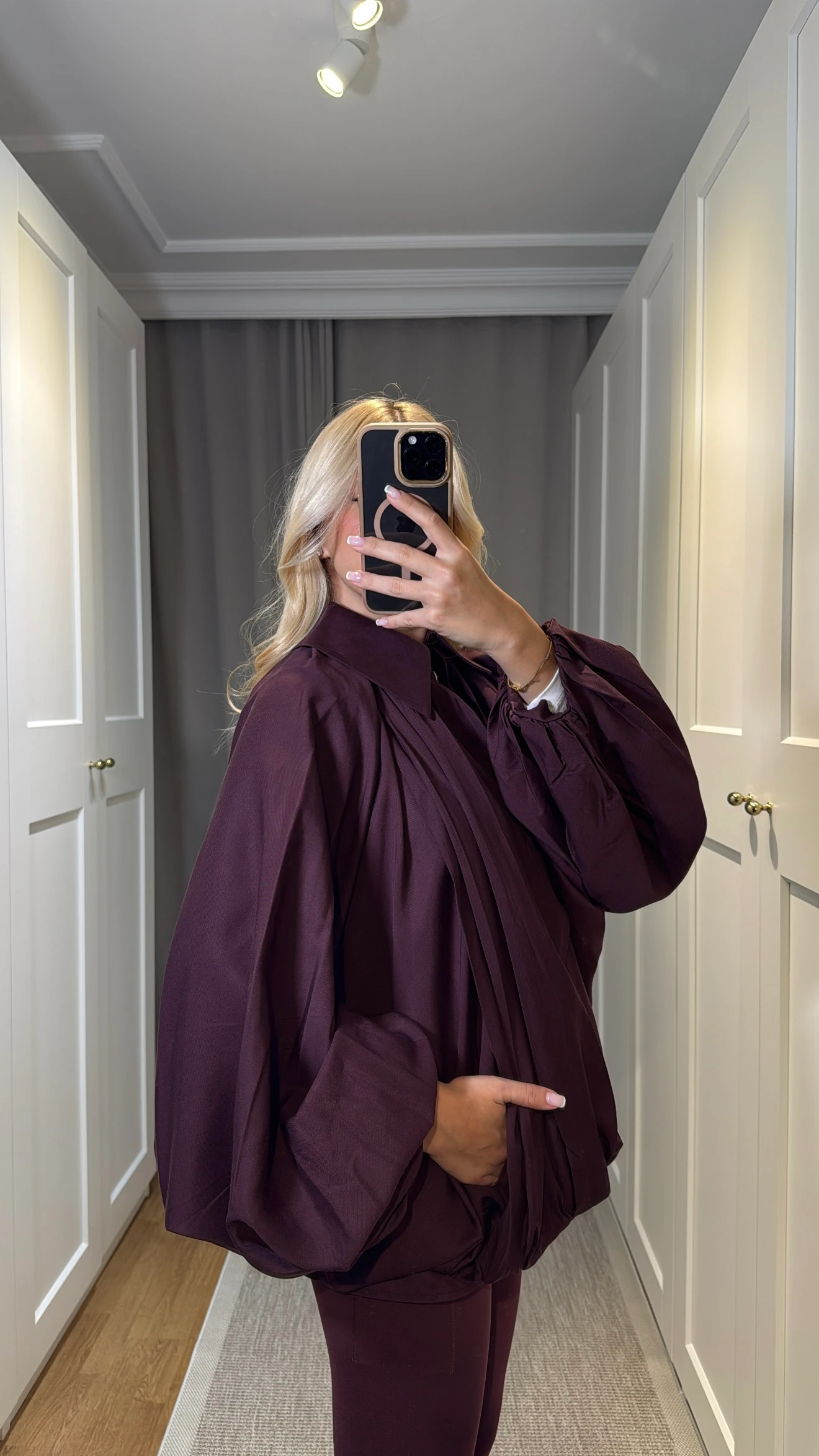 BORDO YARASA KOL OVERSIZE CEKET