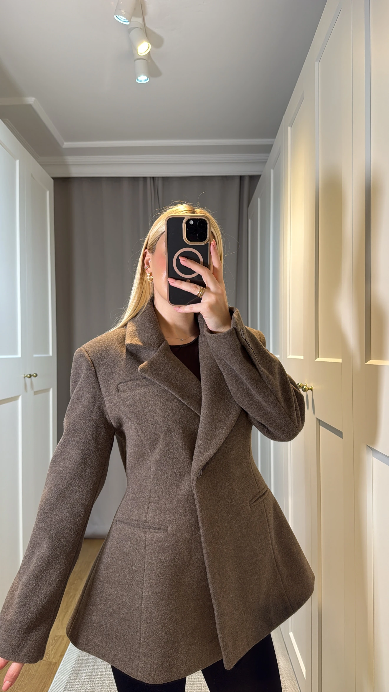 BEL DETAYI KAŞE BLAZER CEKET-KAHVE