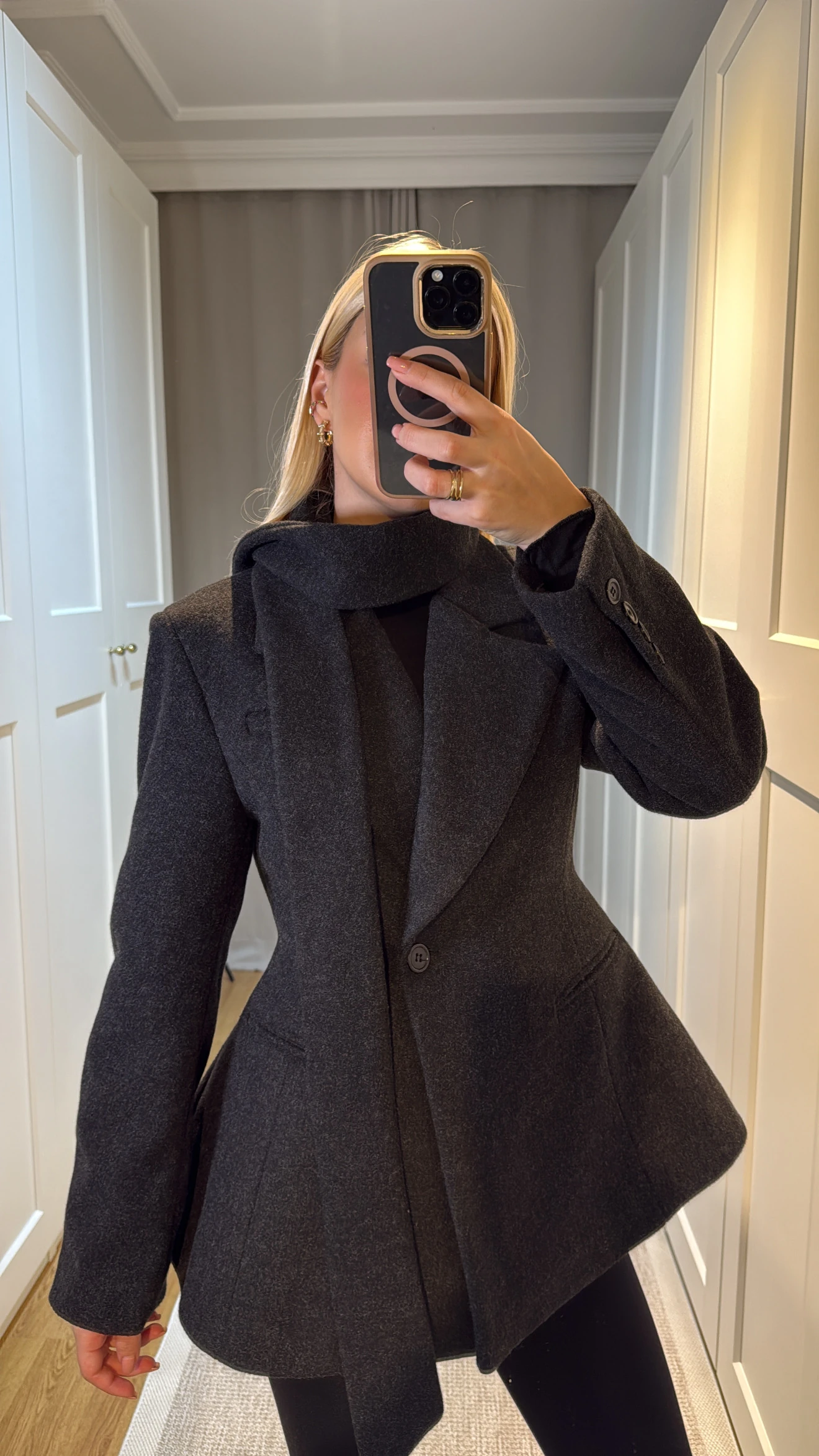 BEL DETAYLI KAŞE BLAZER CEKET-SİYAH