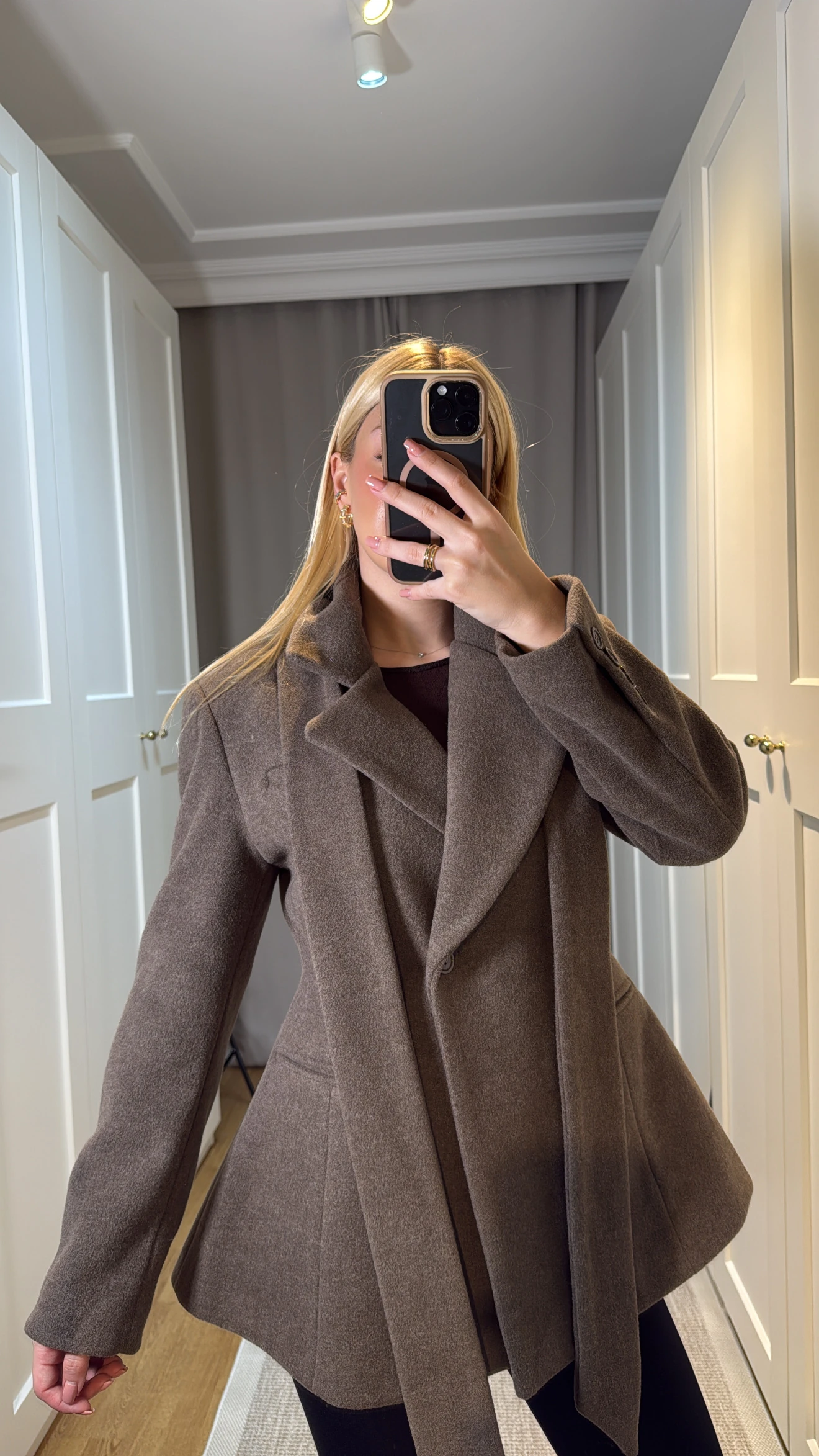 BEL DETAYI KAŞE BLAZER CEKET-KAHVE