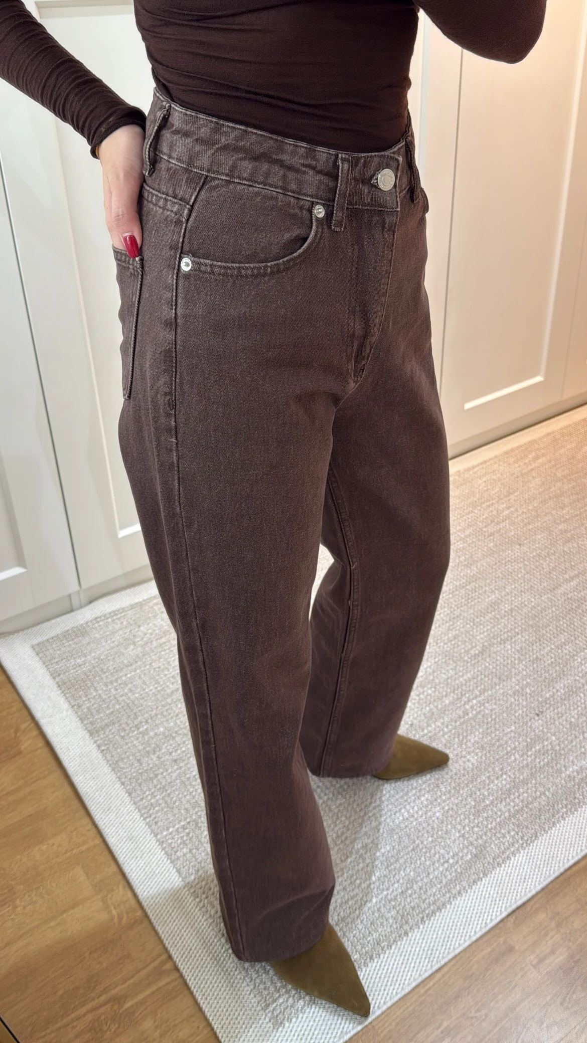 YÜKSEK BEL KOT PANTOLON- KAHVE