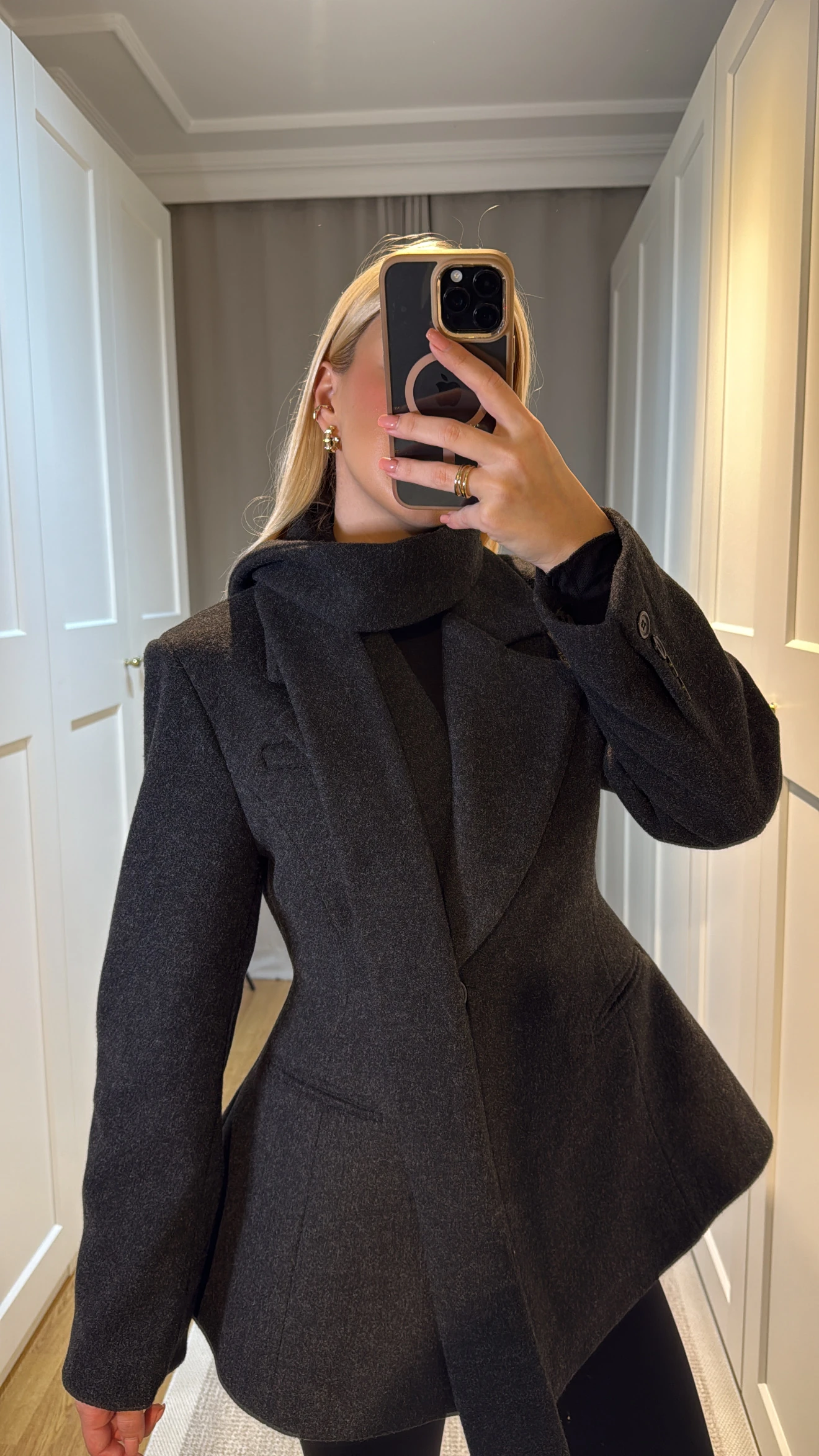 BEL DETAYLI KAŞE BLAZER CEKET-SİYAH