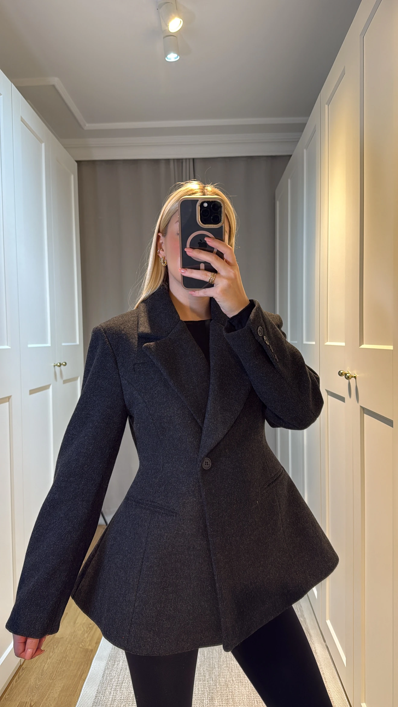 BEL DETAYLI KAŞE BLAZER CEKET-SİYAH