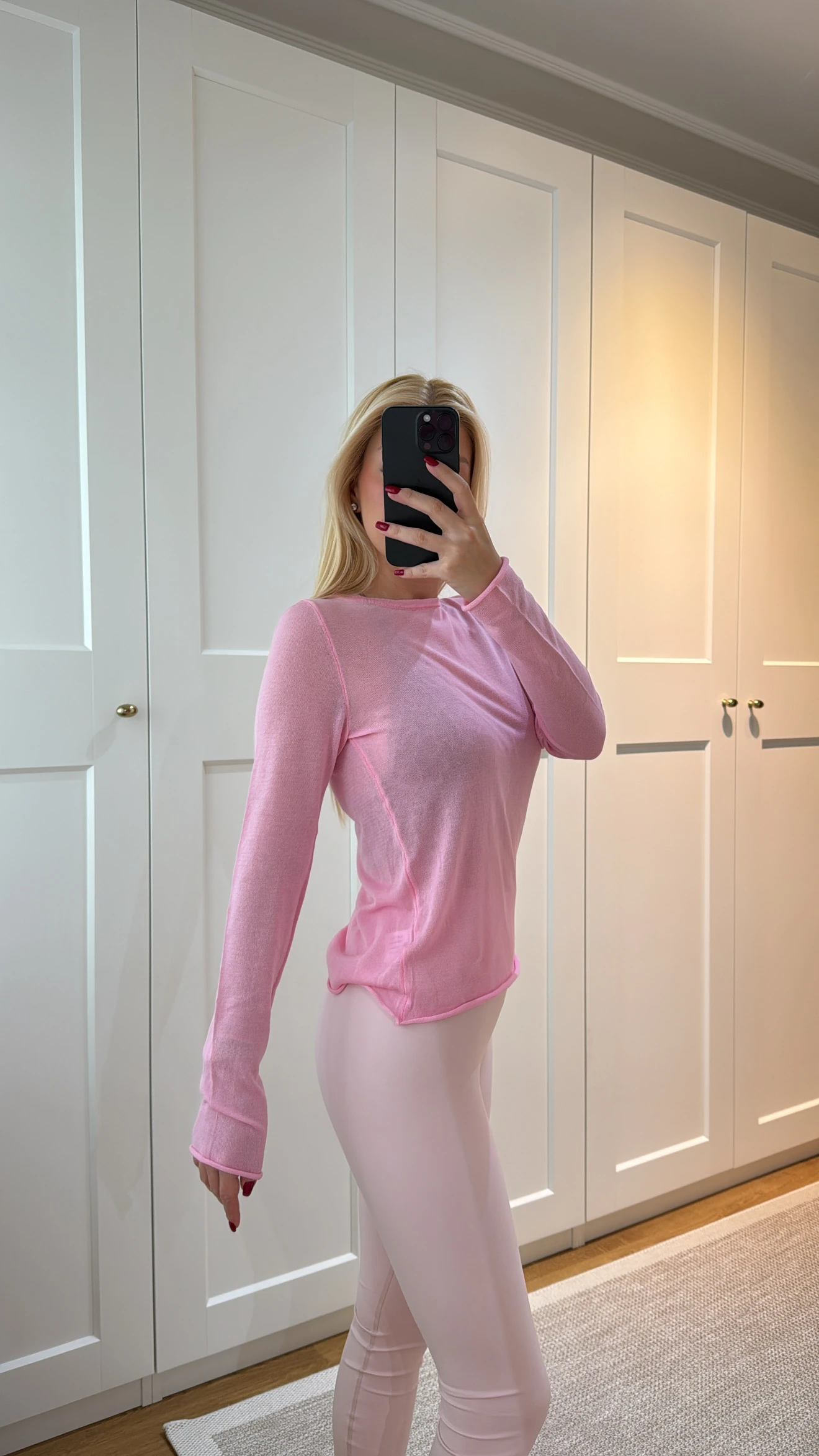 PEMBE UZUN KOLLU TRANSPARAN BLUZ