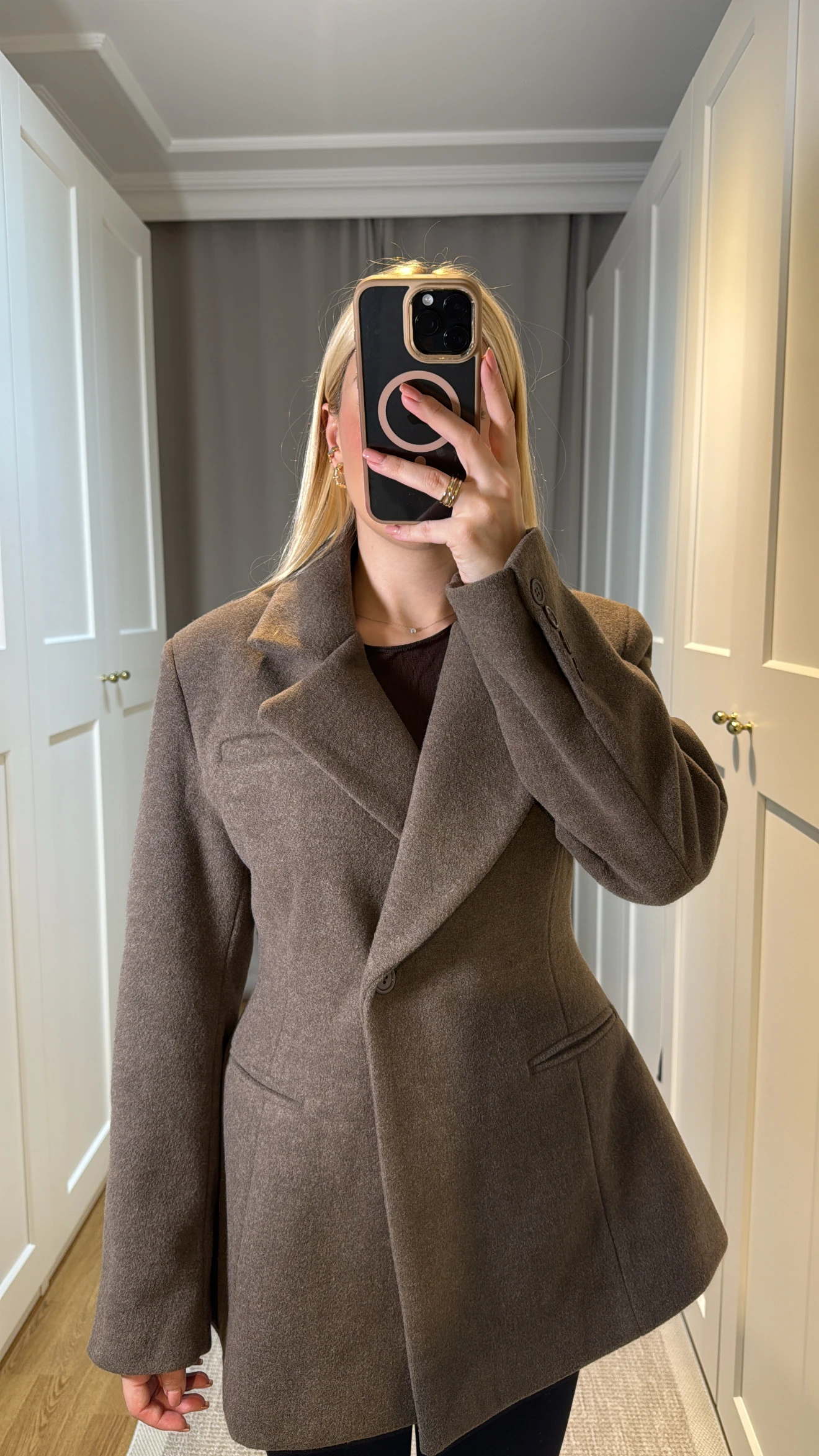 BEL DETAYI KAŞE BLAZER CEKET-KAHVE