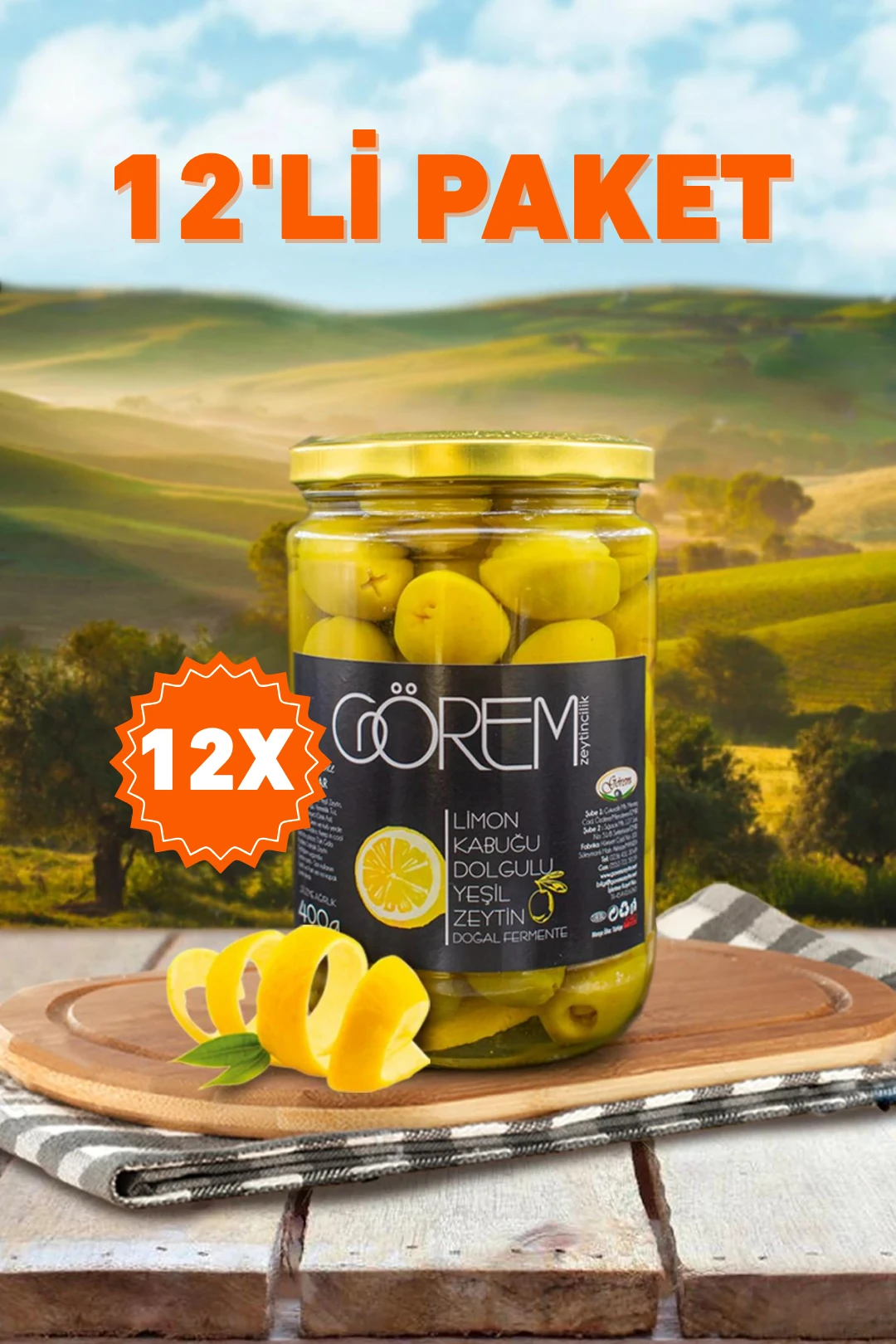 12'li Limon Kabuğu Dolgulu Yeşil Zeytin (12x700gr)