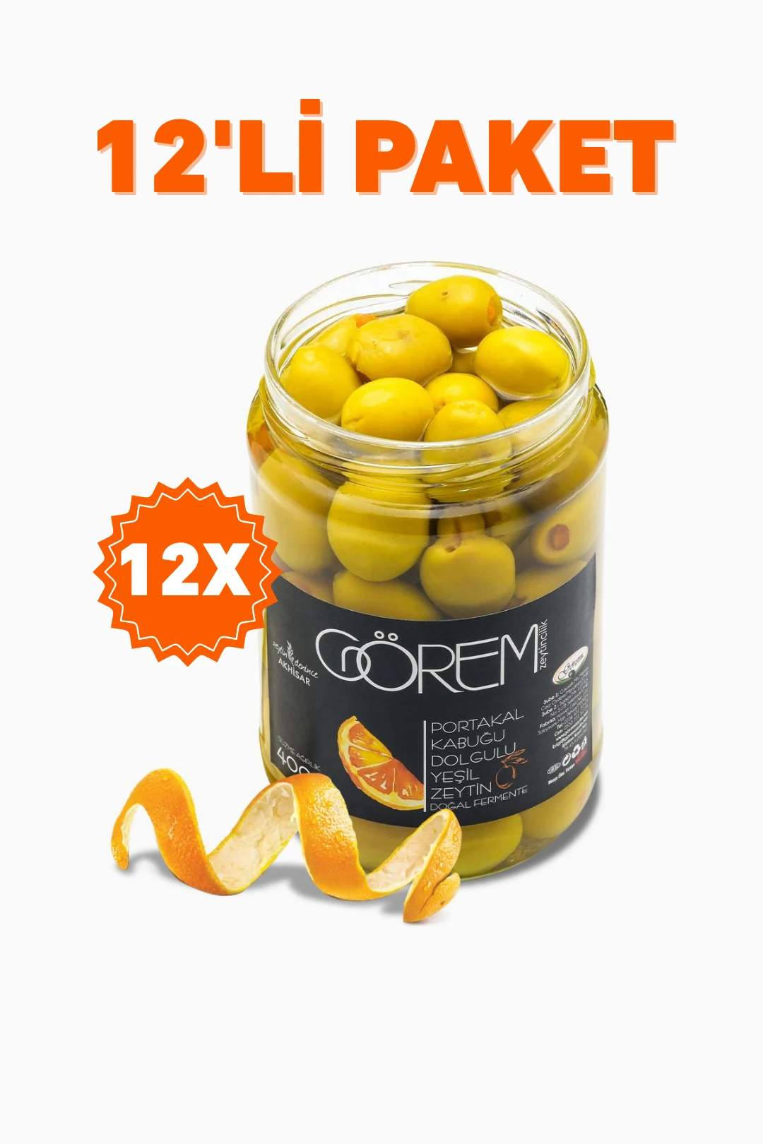 12'li Portakal Kabuğu Dolgulu Yeşil Zeytin (12x400gr)