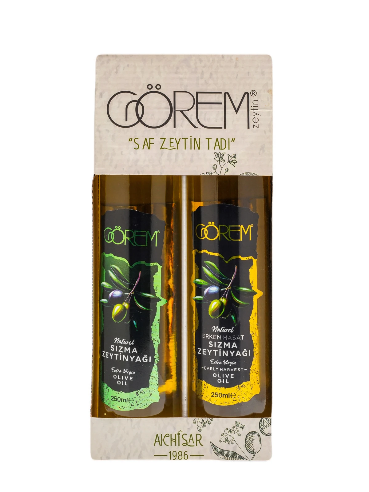 Hediyelik Zeytinyağı Paketi (250ml Sızma Zeytinyağı, 250 ml Erken Hasat Sızma Zeytinyağı )