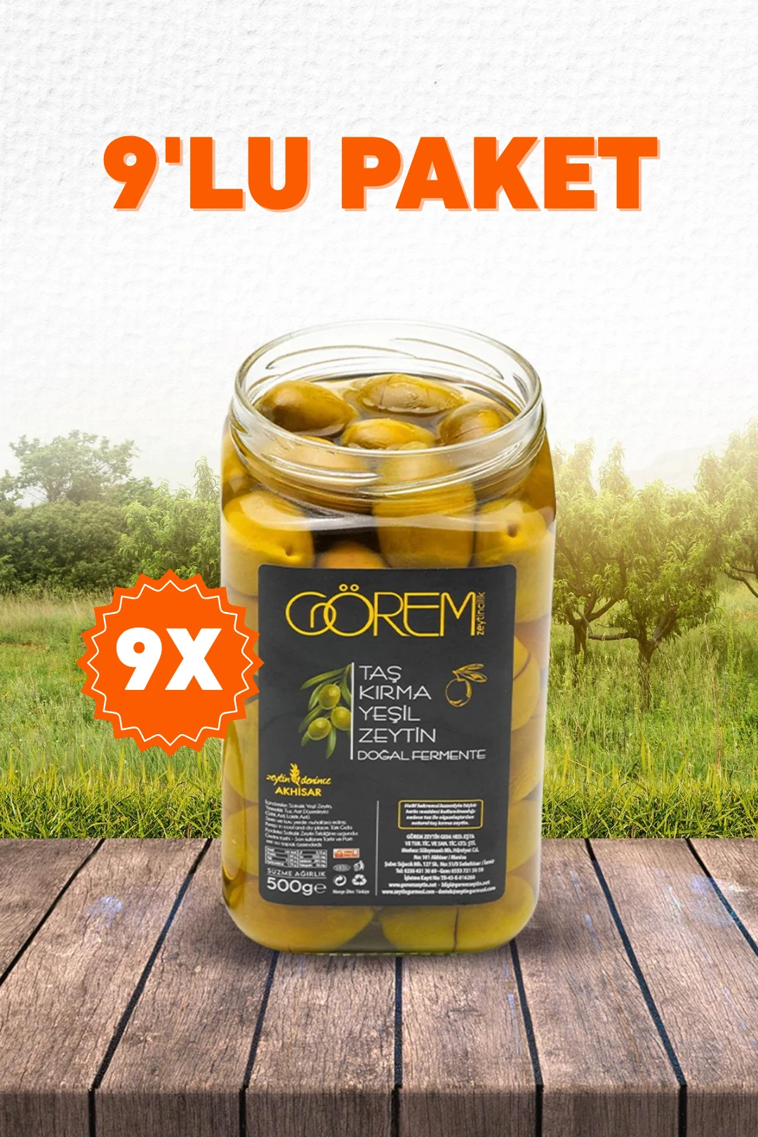9'lu Kalamata Çekiçte Yeşil Zeytin (9x500gr)