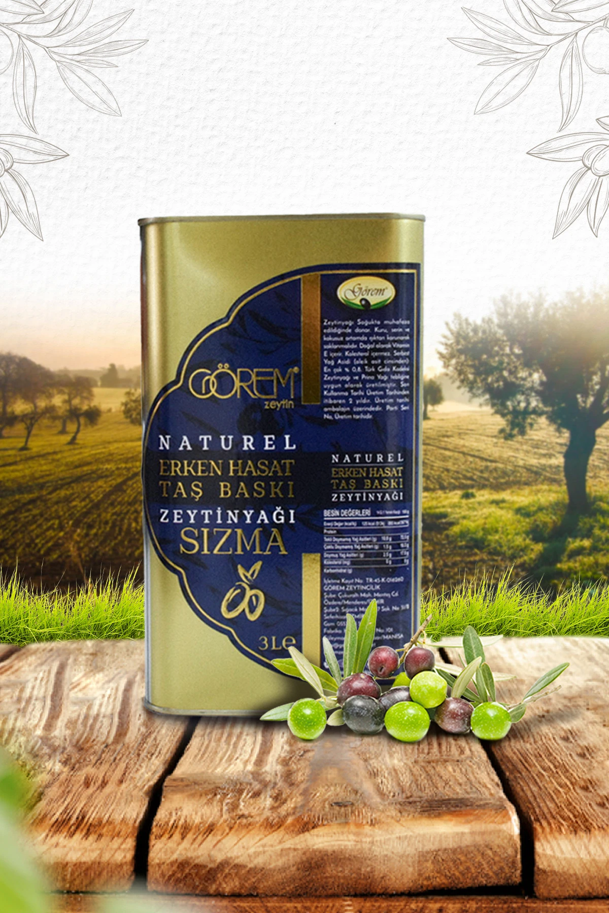 3 lt Erken Hasat Soğuk Sıkım Sızma Zeytinyağı