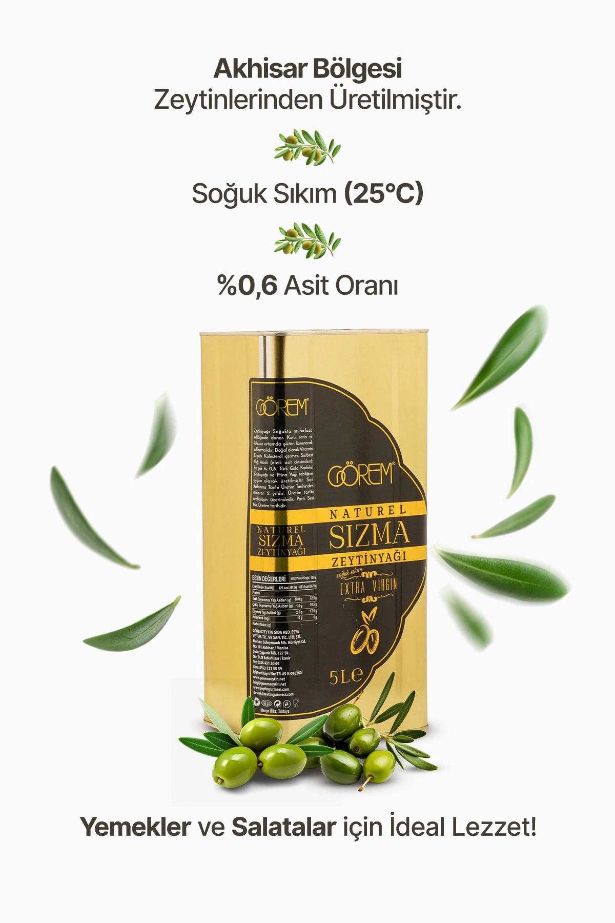 Soğuk Sıkım Naturel Sızma Zeytinyağı 5 Litre