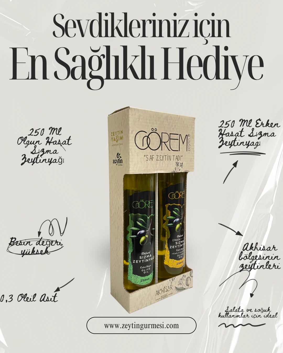 Hediyelik Zeytinyağı Paketi (250ml Sızma Zeytinyağı, 250 ml Erken Hasat Sızma Zeytinyağı )