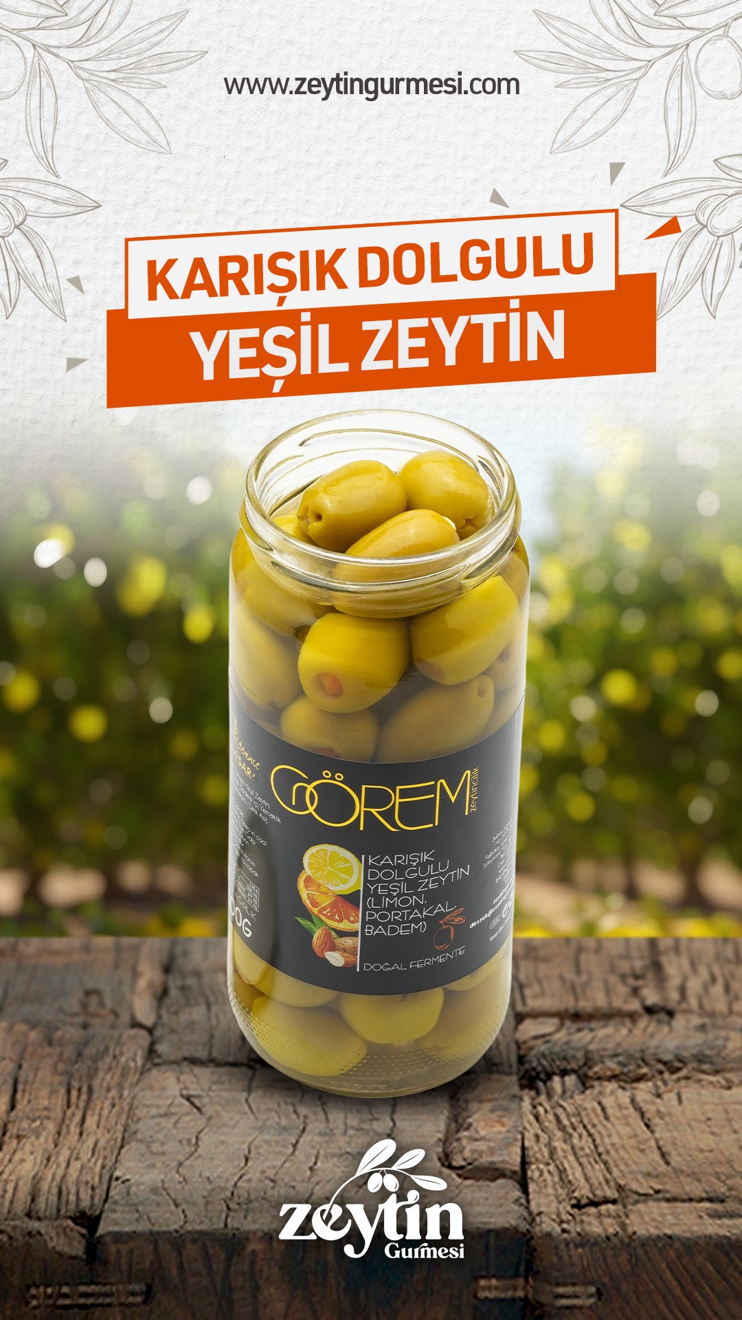 Üç Çeşit Karışık Dolgulu Yeşil Zeytin 300 gr.