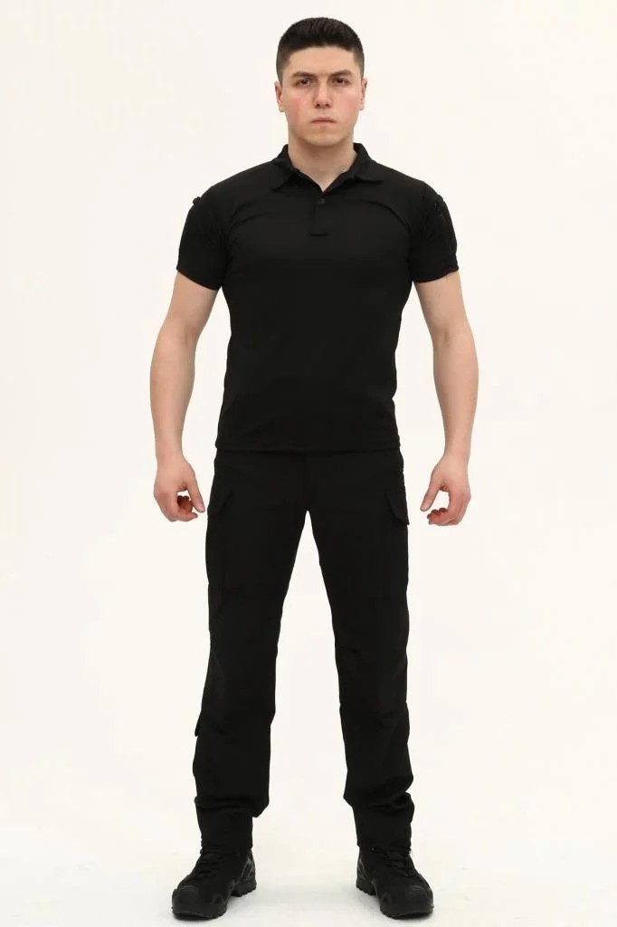 Single Sword Regular Fit Polo Yaka Kısa Kollu Erkek Tişört Yazlık - SİYAH