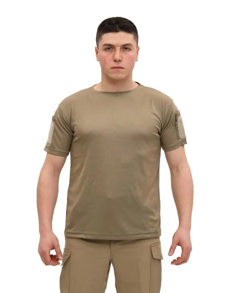 Single Sword Bisiklet Yaka Kısa Kol Taktik T-shirt Yazlık - TAN