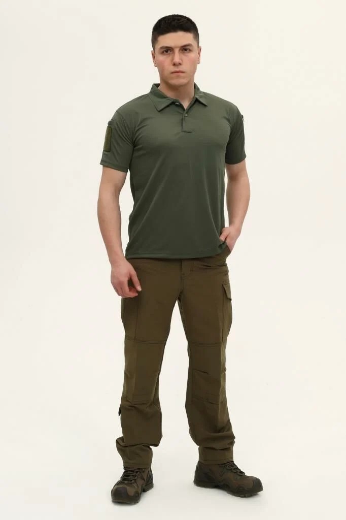 Single Sword Regular Fit Polo Yaka Kısa Kollu Erkek Tişört Yazlık - HAKİ