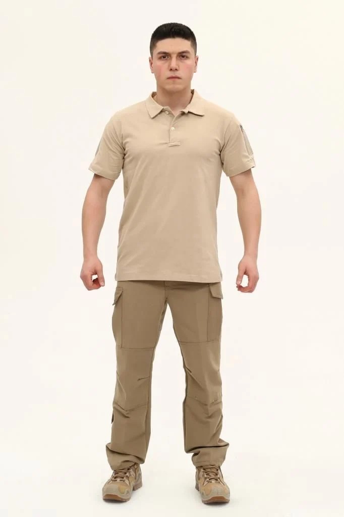 Single Sword Regular Fit Polo Yaka Kısa Kollu Erkek Tişört Yazlık - TAN
