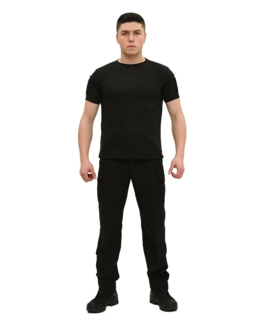 Single Sword Bisiklet Yaka Kısa Kol Taktik T-shirt Yazlık - SİYAH