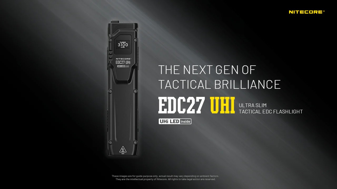Nitecore EDC27 UHi – 3100 Lümen USB-C Şarjlı Ultra İnce Taktik EDC El Feneri | NiteLab UHi 20 LED, 333 Metre Menzil, 55 Saat Çalışma Süresi