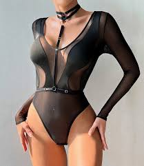 Sensual Charm Örgü Teddy Bodysuit   - Siyah