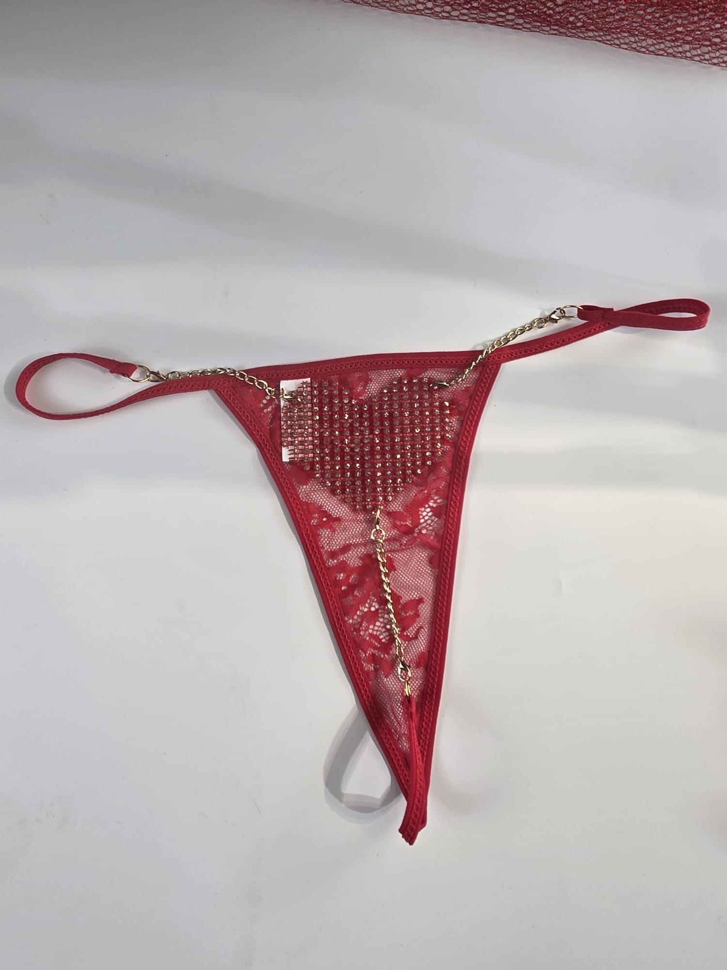 Amore Taşlı Kalp Zincirli Dantel String Külot