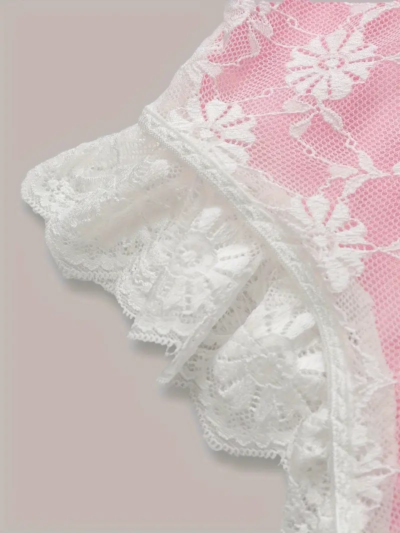 Dreamy Lace Romantik Dantel Detaylı Pembe Bodysuit    (LOVE-1031)