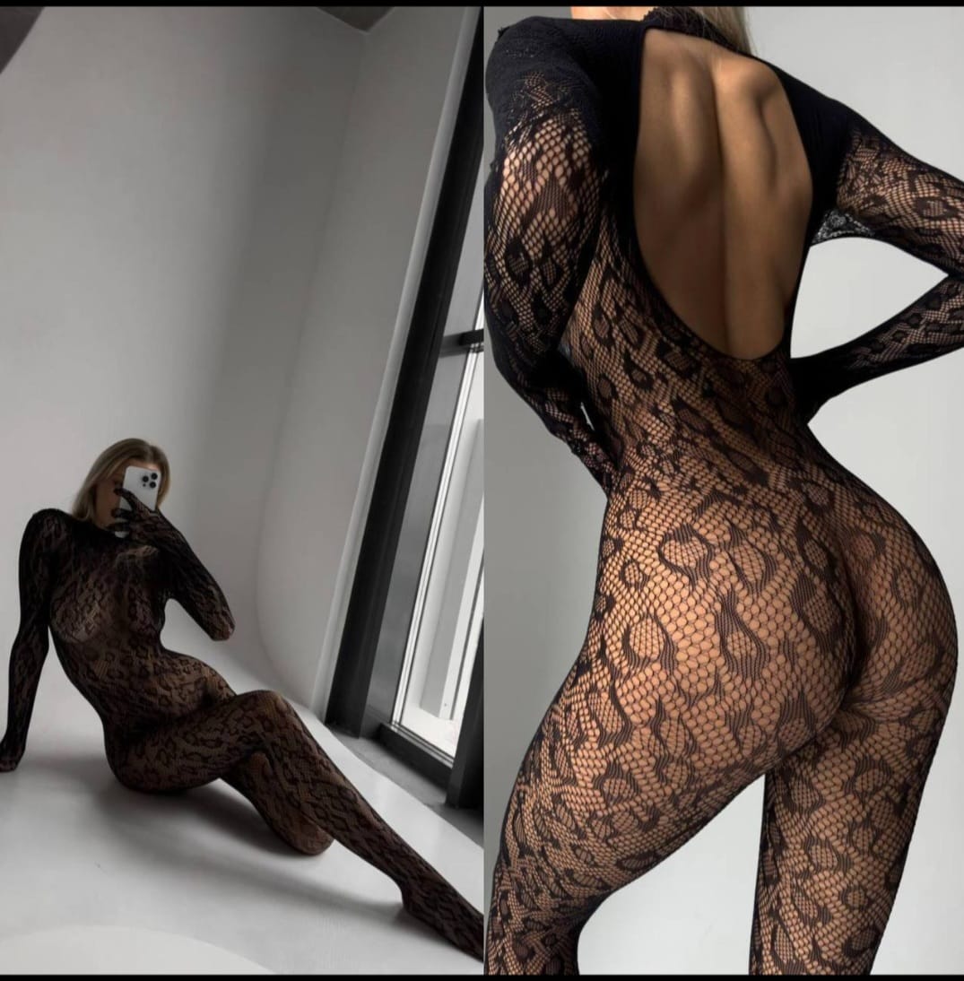 Leopar Desenli Vucut Çorabı Siyah