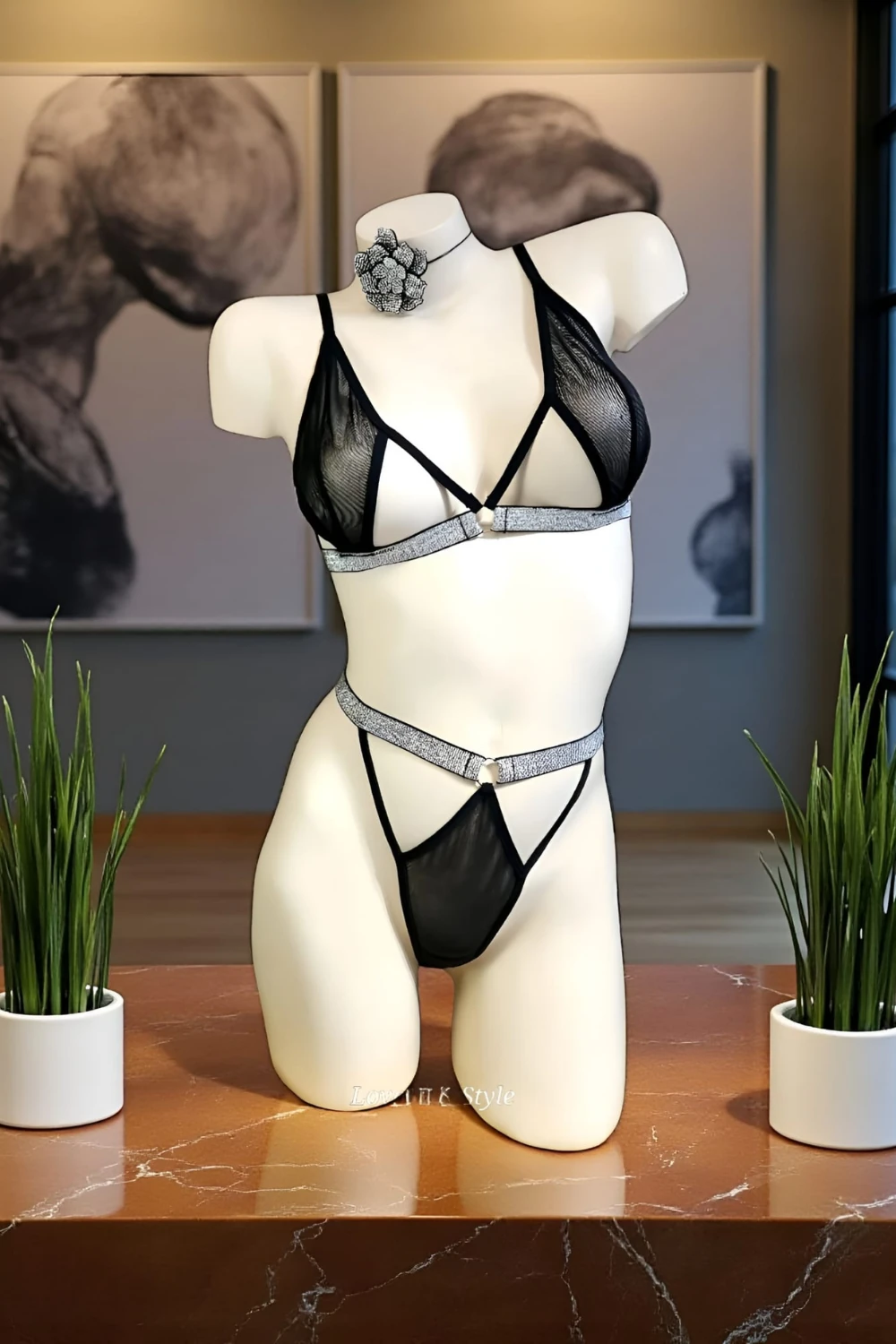 Lunaria - Siyah Tül Transparan Takım  