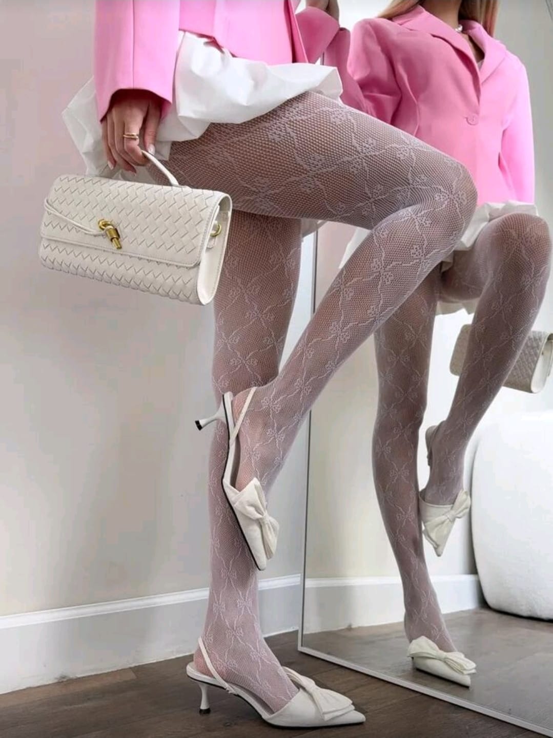 Fleur Desenli Külotlu Çorap ( - Beyaz