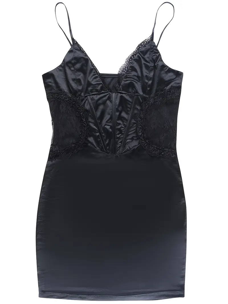 Midnight Desire – Saten Dantel Mini Elbise 