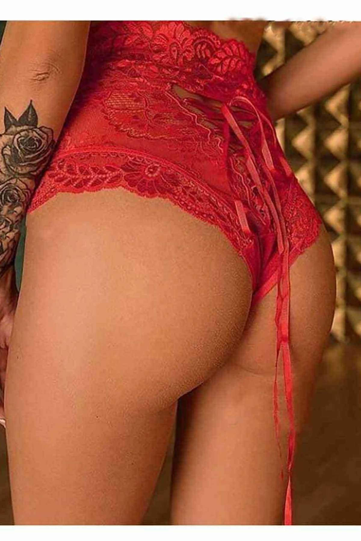 Merry Yüksek Bel Kırmızı Dantel Külot  - Kırmızı