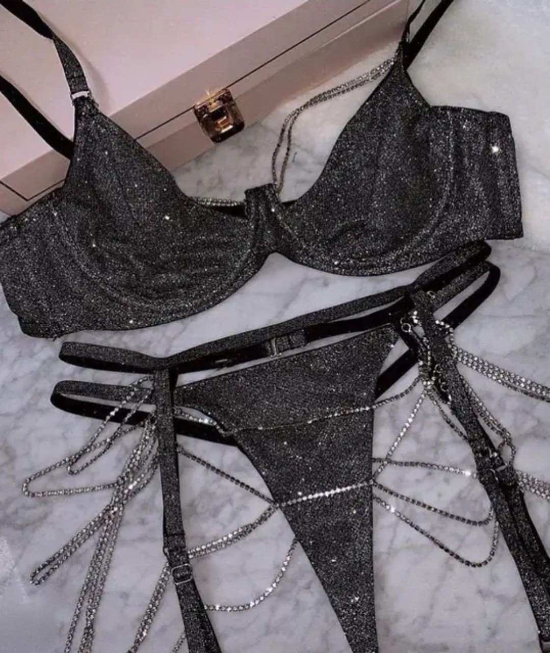 Lustre Zincir Detaylı Parlak Jartiyer Set  (LOVE-1010)