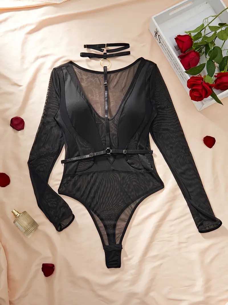 Sensual Charm Örgü Teddy Bodysuit  (LOVE-1028) - Siyah