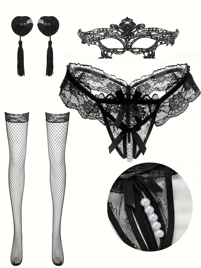 Masquerade İnci Fantezi Set - Siyah