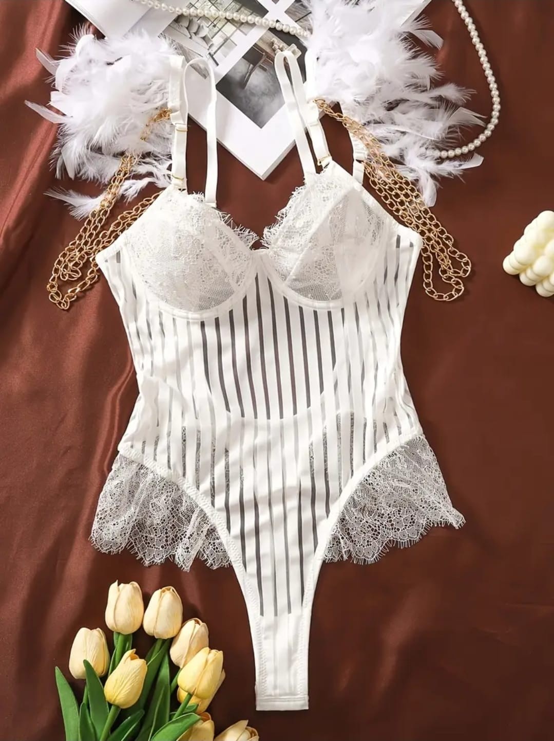 Angel Whisper Dantel Body Suit   LOVEİ-BODY1 - Beyaz