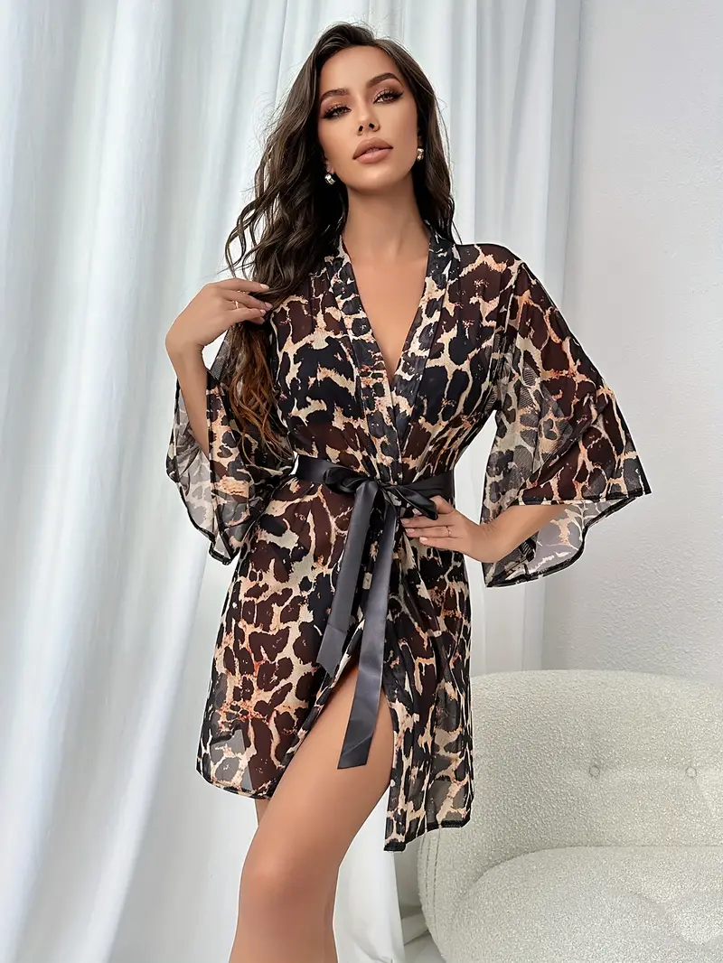 Wild Elegance  Leopar Desenli Tül Sabahlık - Şıklığın Zarif Dokunuşu    LOVE(1025)