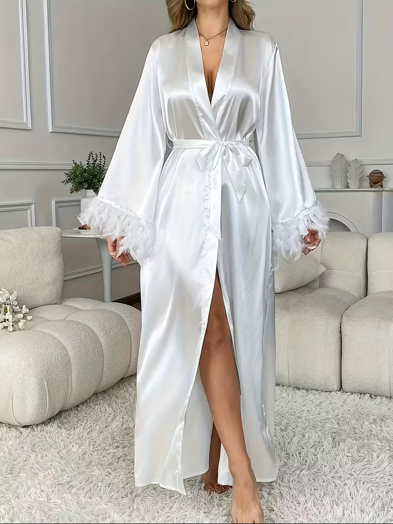 Velora Saten Sabahlık - Beyaz