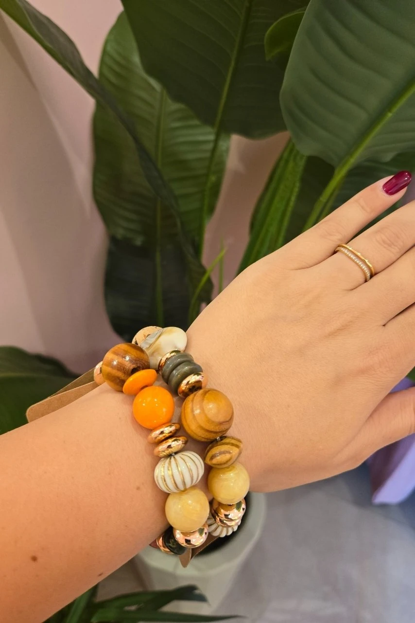 Oval Ahşap Taşlı Bileklik