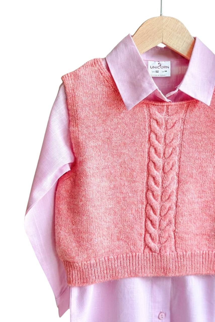 Örme Gömlek Yelek Çorap Üçlü Set