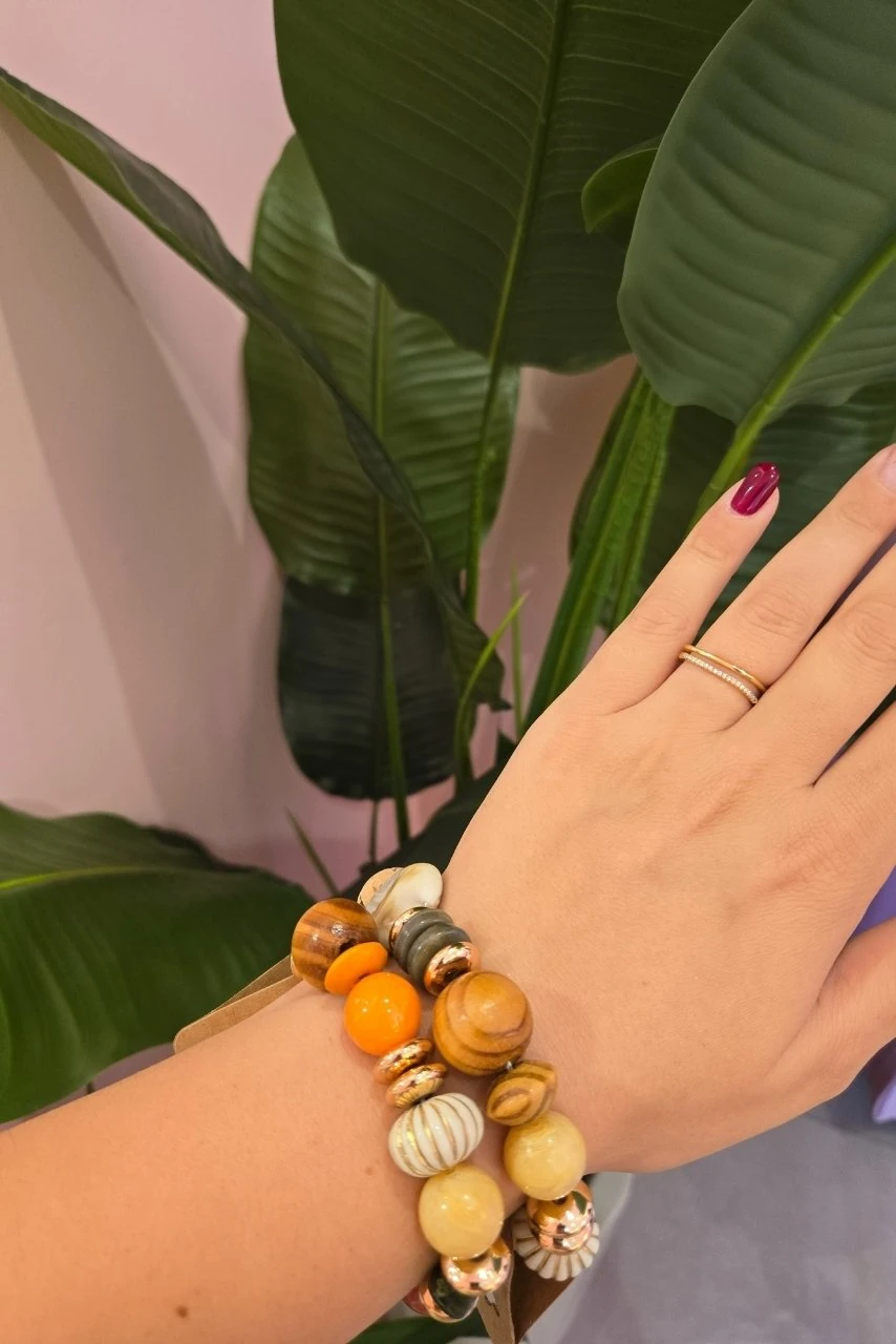 Oval Ahşap Taşlı Bileklik