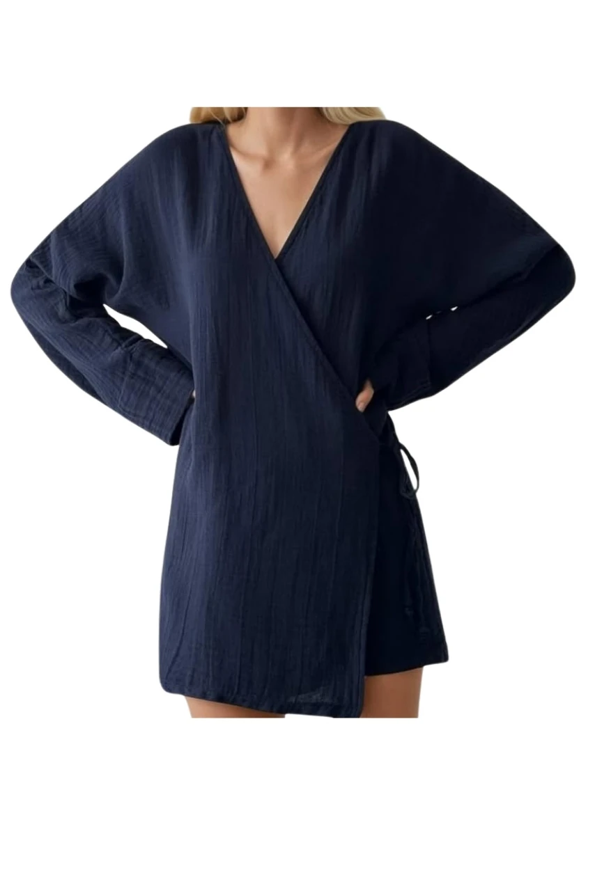 Yandan Bağlamalı İnce Hırka Lacivert