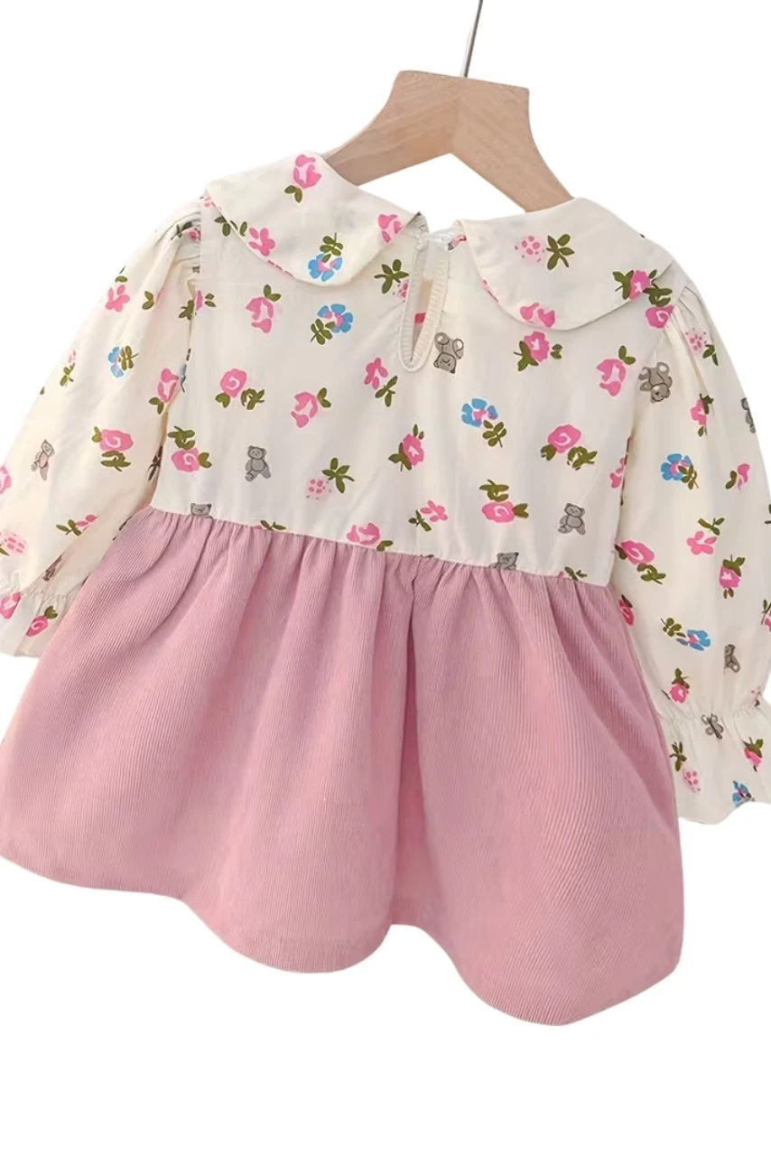 Sevimli Ayı ve Çiçek Desenli Elbise