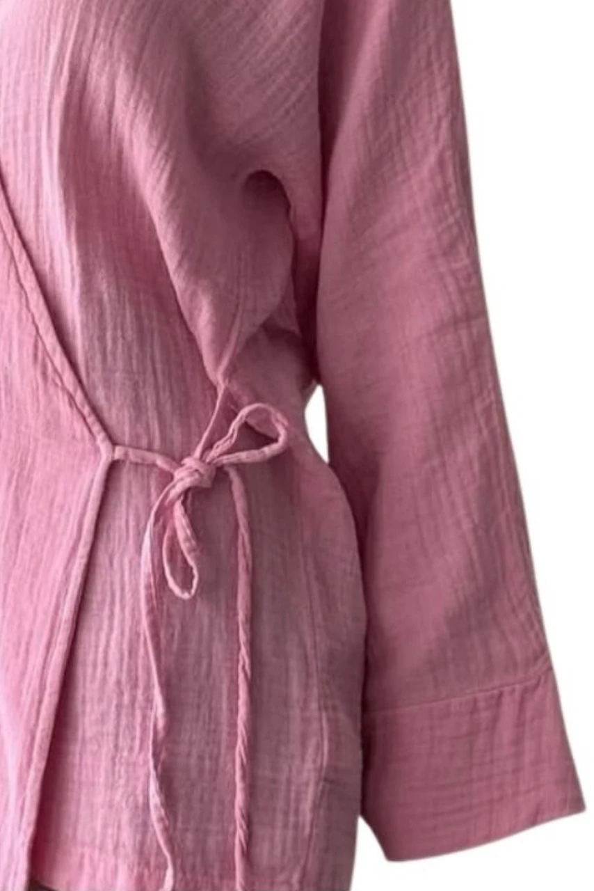 Yandan Bağlamalı İnce Hırka Pembe