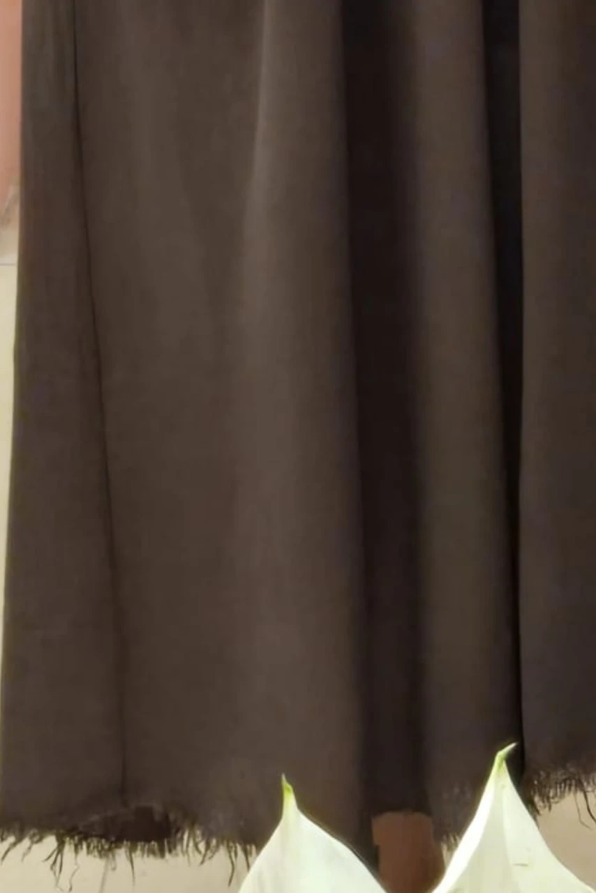 Askılı Dökümlü Büzgülü Kahverengi Elbise